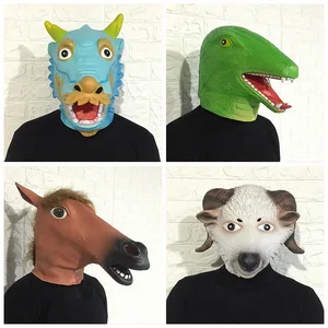 Маска со знаками Зодиака, головной убор, голова лошади, кролик, детский латексный костюм, шар, маска на Хэллоуин, реквизит