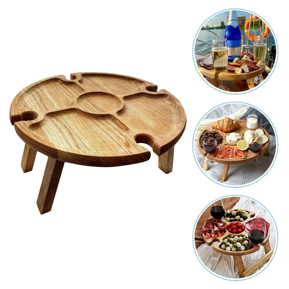 

1Pc Picnic Glass Rack Outdoor Table Collapsible Wooden Table Khaki