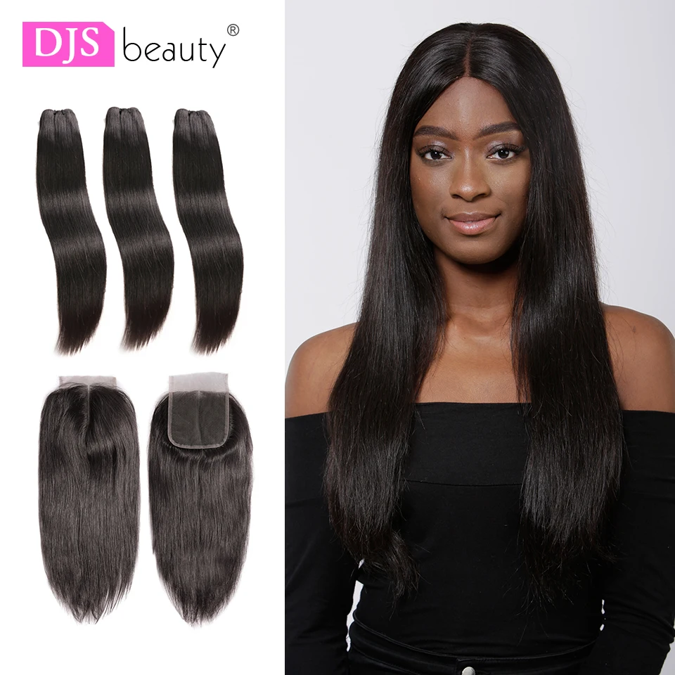 Прямые человеческие волосы 3 пряди 5х5 закрытие индийские натуральные для