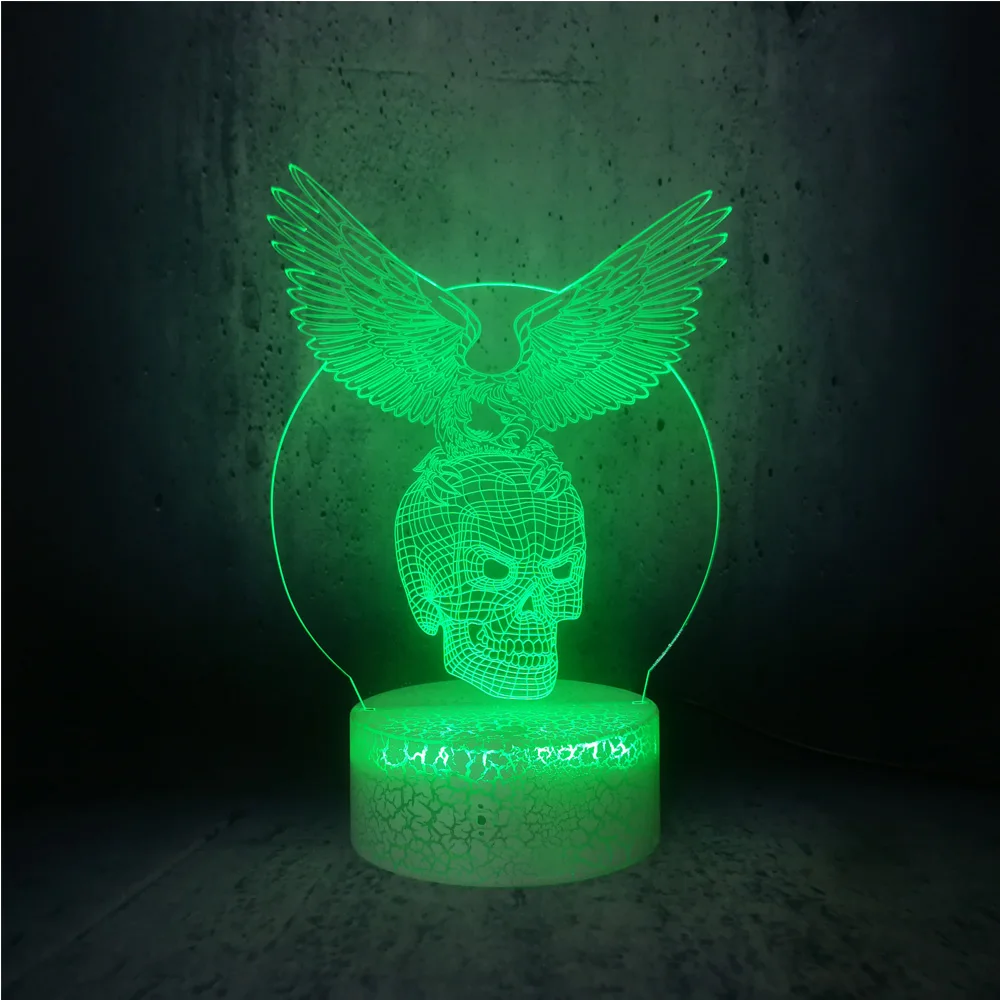 Злые крылья голова черепа 3D USB СВЕТОДИОДНЫЙ светильник праздничное декоративное