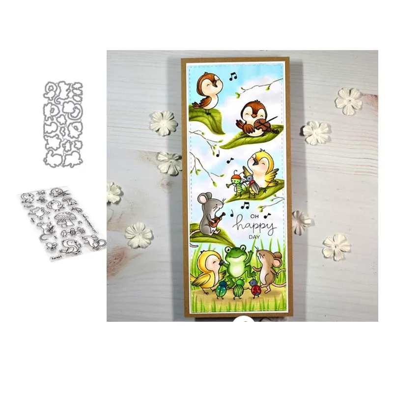 

Bird Mouse Frog Clear Stamps and Metal Cutting Dies for DIY Scrapbooking Stencils Paper Crafts Making Album Photo Decoration
