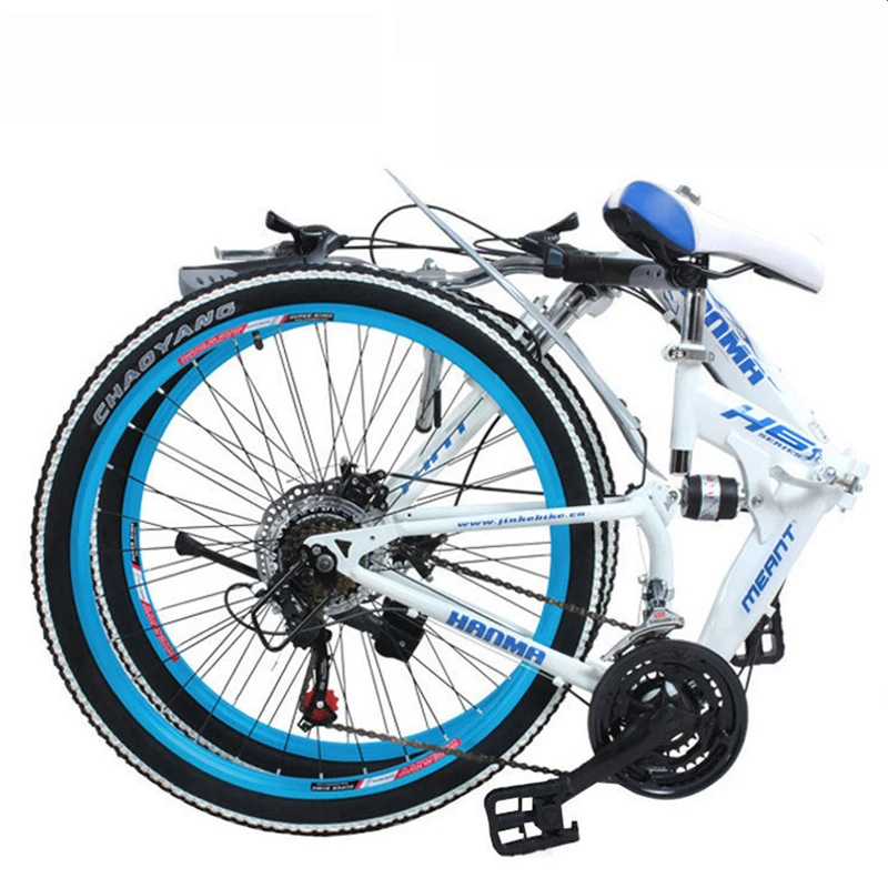 

Folding Mountain Bicycle 21-Speed 24 Inch Multi-color Selection Disc Brakes Double Shock Absorption for Student Adults
