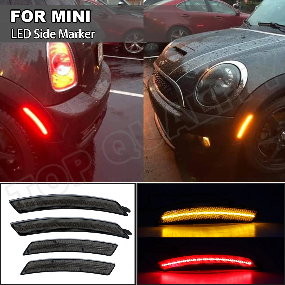 

4X For MINI R56 R56 LCI R55 R55 LCI 2009 2010 R57 R58 R59 R60 R61 Car Front(Amber)+Rear(Red) LED Fender Side Marker Light Lamps