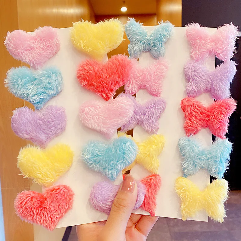 10 шт./компл. новые милые плюшевые заколки для волос с красочными сердечками и