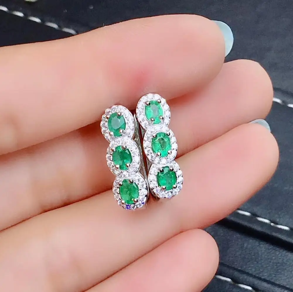 Emerald KJJEAXCMY бутик ювелирных изделий 925 с инкрустацией, из чистого серебра натуральные изумрудные рубиновые сапфировые женские серьги поддержка обнаружения - Цвет камня: Emerald