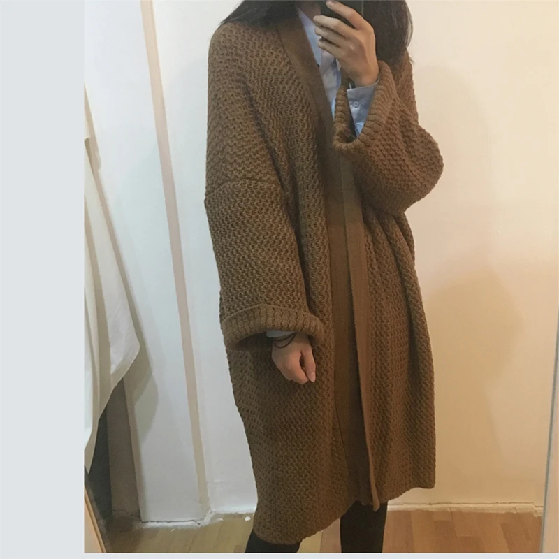 

Women Casual Loose Long Knit Sweater Soft Warm Solid Long Oversized Knitted Cardigan Sweater Coat Vintage Knitwear Chic