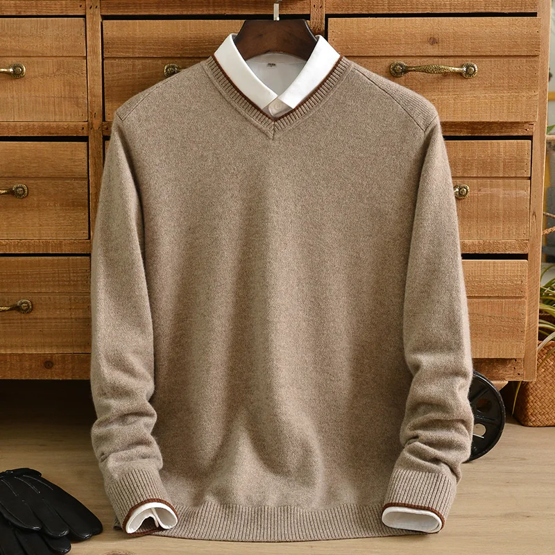 

Winter pure cashmere sweater men's V-neck thickening business casual warm pullover base sweater middle-aged father plus size