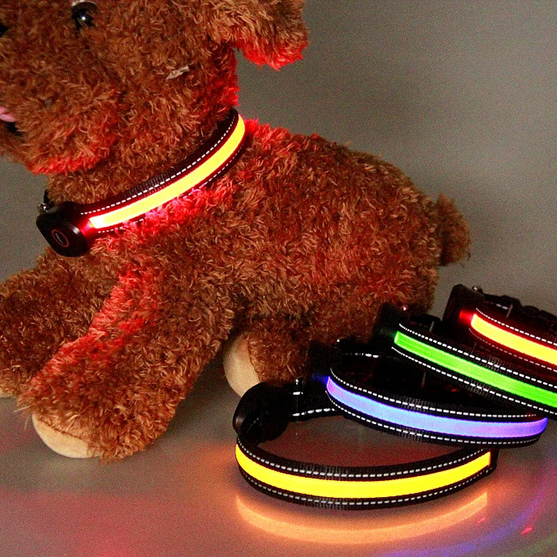 Ошейник для домашних животных светодиодный зарядка через USB мигающий нейлоновый