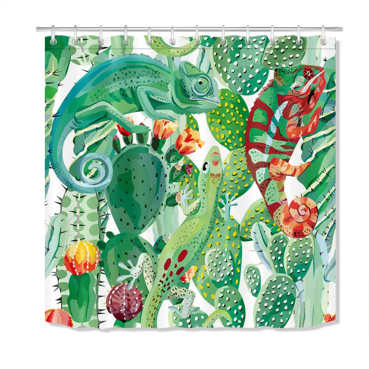 Cartoon Gecko Animal Cactus Bathroom Set Decor Polyester Shower Curtain Hook | Дом и сад
