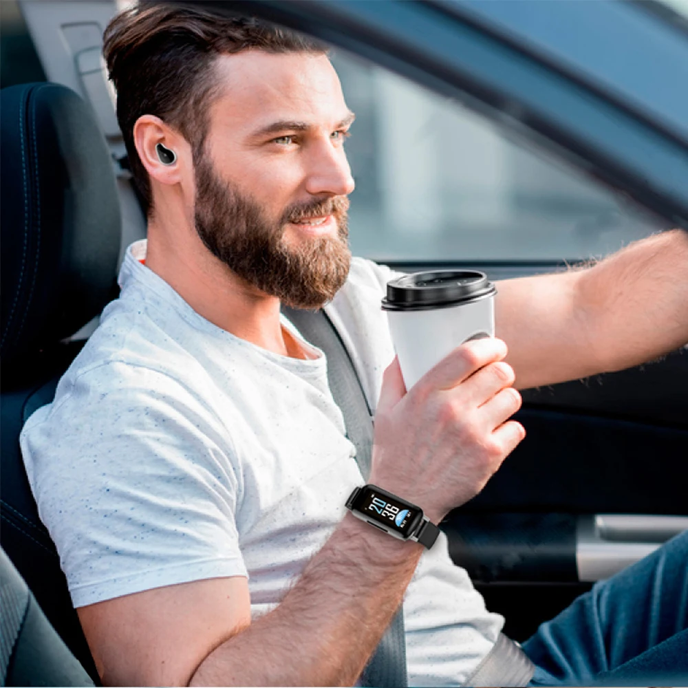 Беспроводные наушники Bluetooth 5 0 2 в 1 водонепроницаемые умные браслеты с ЖК панелью