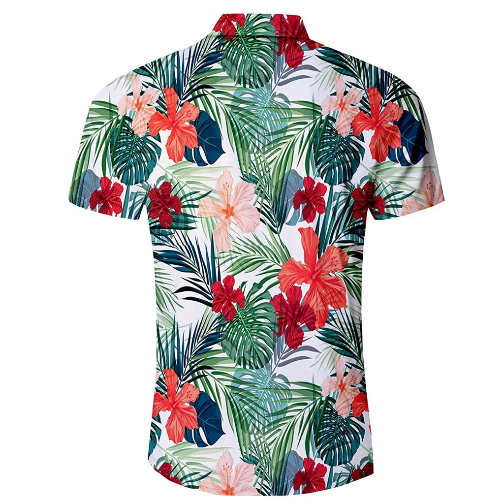 

2019 Summer New Fashion Men's Summer New Style Fashion Leaf Flower Hawaiian Style Short-sleeved Size Solid Chemise Homme Z0320