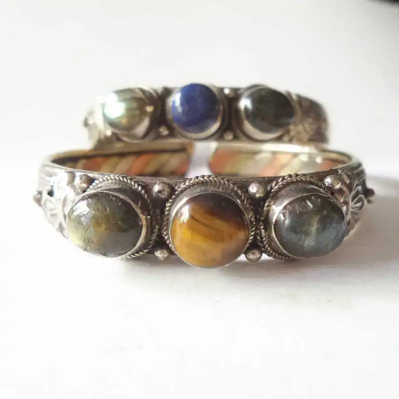 BB 024 индийская Роза Медная Инкрустация натуральный Лабрадорит Открытый браслет