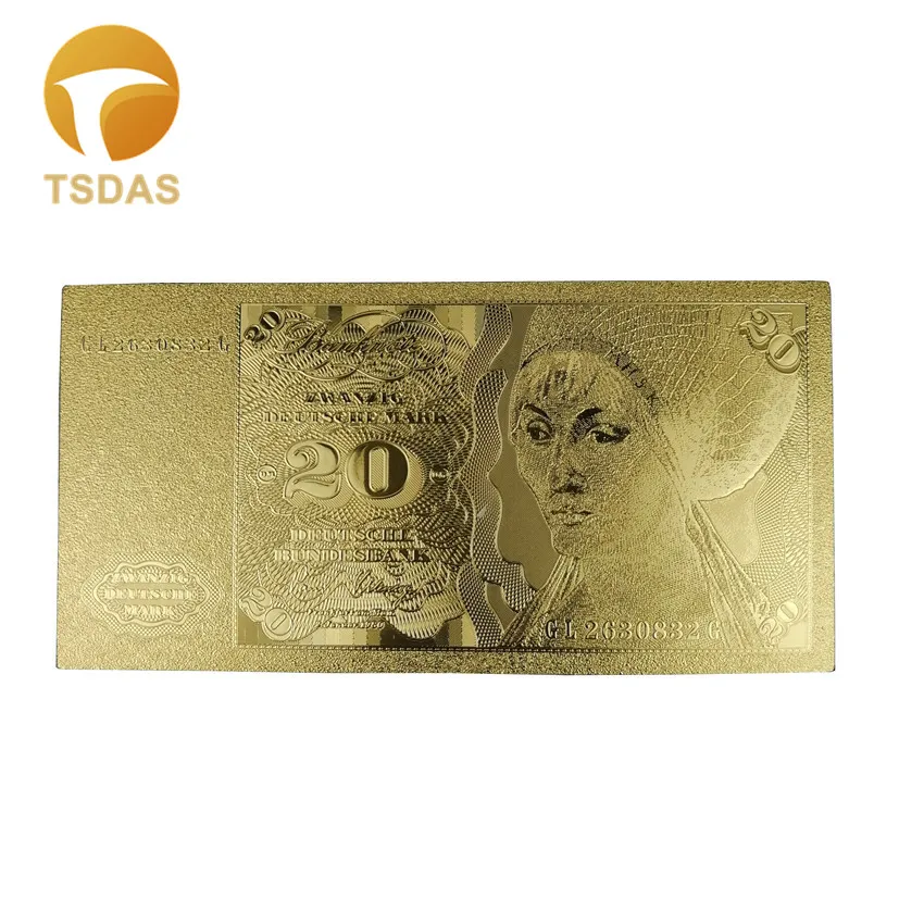 Немецкая Золотая фольга для банкнот 20 Deutsche поддельные золотые банкноты