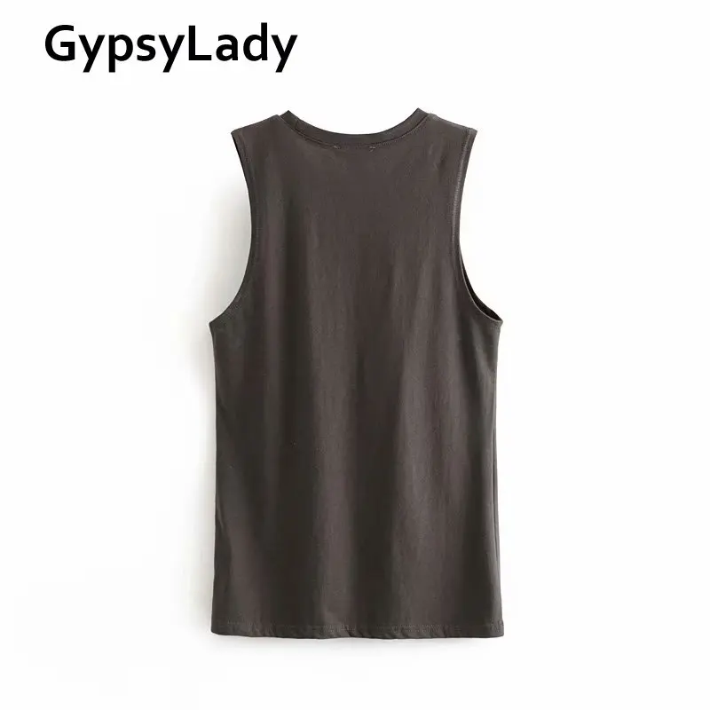 Gypsylady черная футболка с графическим рисунком женская летняя без рукавов 2020