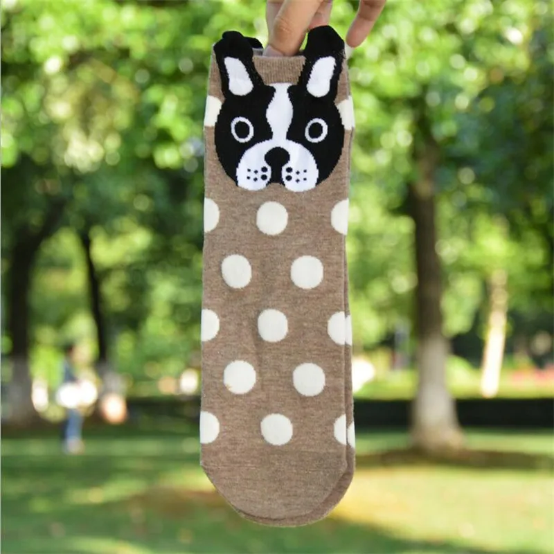 LONCENXIS Women's Animal Cotton Socks Kawaii Pug Border Collie Patterned Female Ladies Korea Style Funny Cartoon Sock