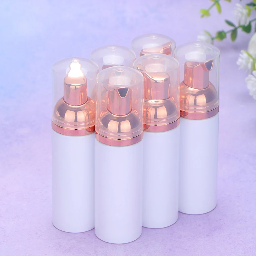 

6pcs Creative 50ml Pump Bottle Dispenser Home Travel Bubble Making Bottle (White, Golden Pump Head)