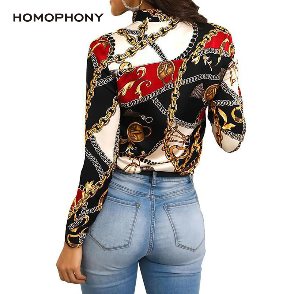 Homophony Slim Chain Women Blouses Fashion Printing Spring Autumn Blouse Shirt Elegant Casual Office Lady Streetwear Top | Женская