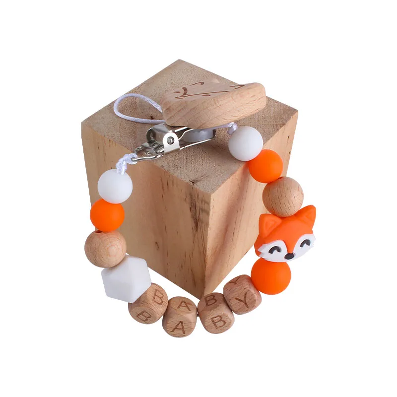 Индивидуальные имя ребенка деревянные лиса зажимы для соски пустышки цепи