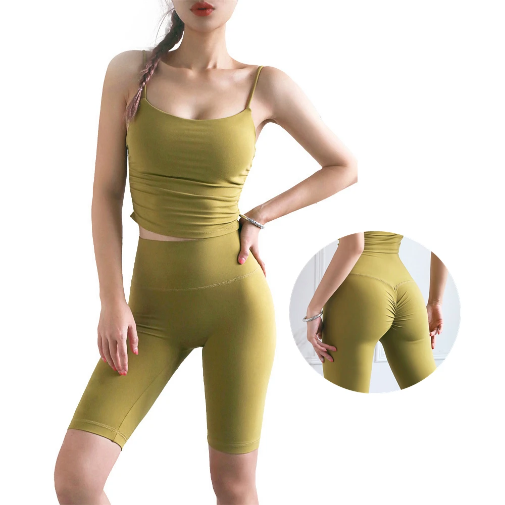 Летние бесшовные комплекты для йоги женские спортивные обтягивающие штаны жилет