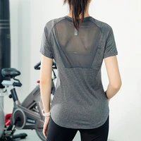 breathable mesh women korean yoga shirts beauty back gym clothes fitness workout short sleeve sports tops quick dry sportswear