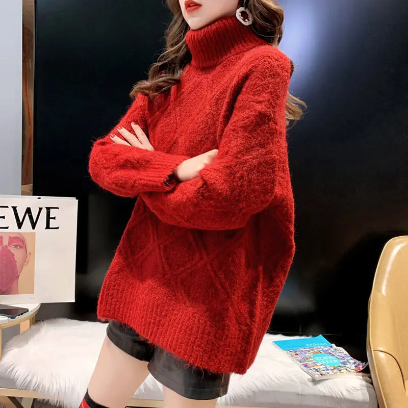 

Autumn and winter clothing thickened turtleneck sweater female 2020 new loose Joker pullover inside sweater jacket