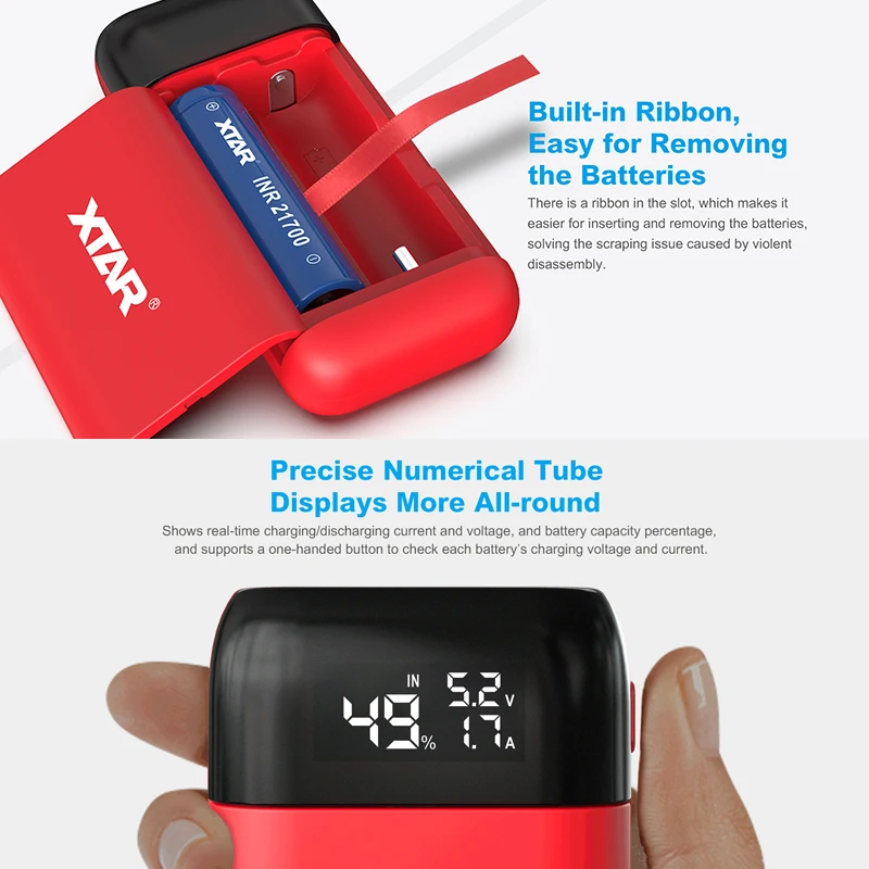 xtar portable quick charger 18650 power bank type c input qc3 0 charging 18700 20700 21700 battery pb2s 18650 battery charger free global shipping