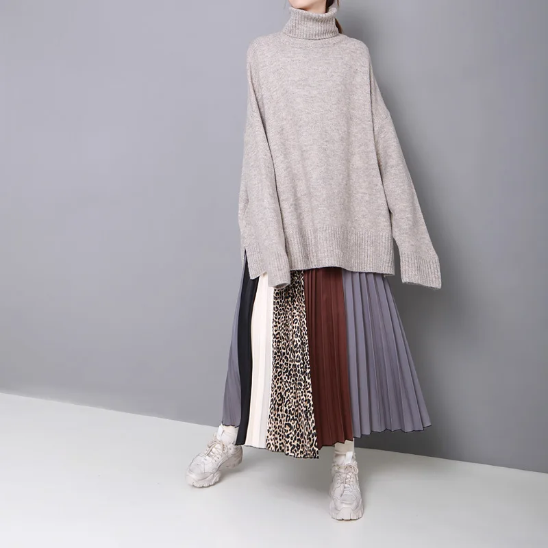 Женская плиссированная юбка длинная до середины икры с высокой талией весна