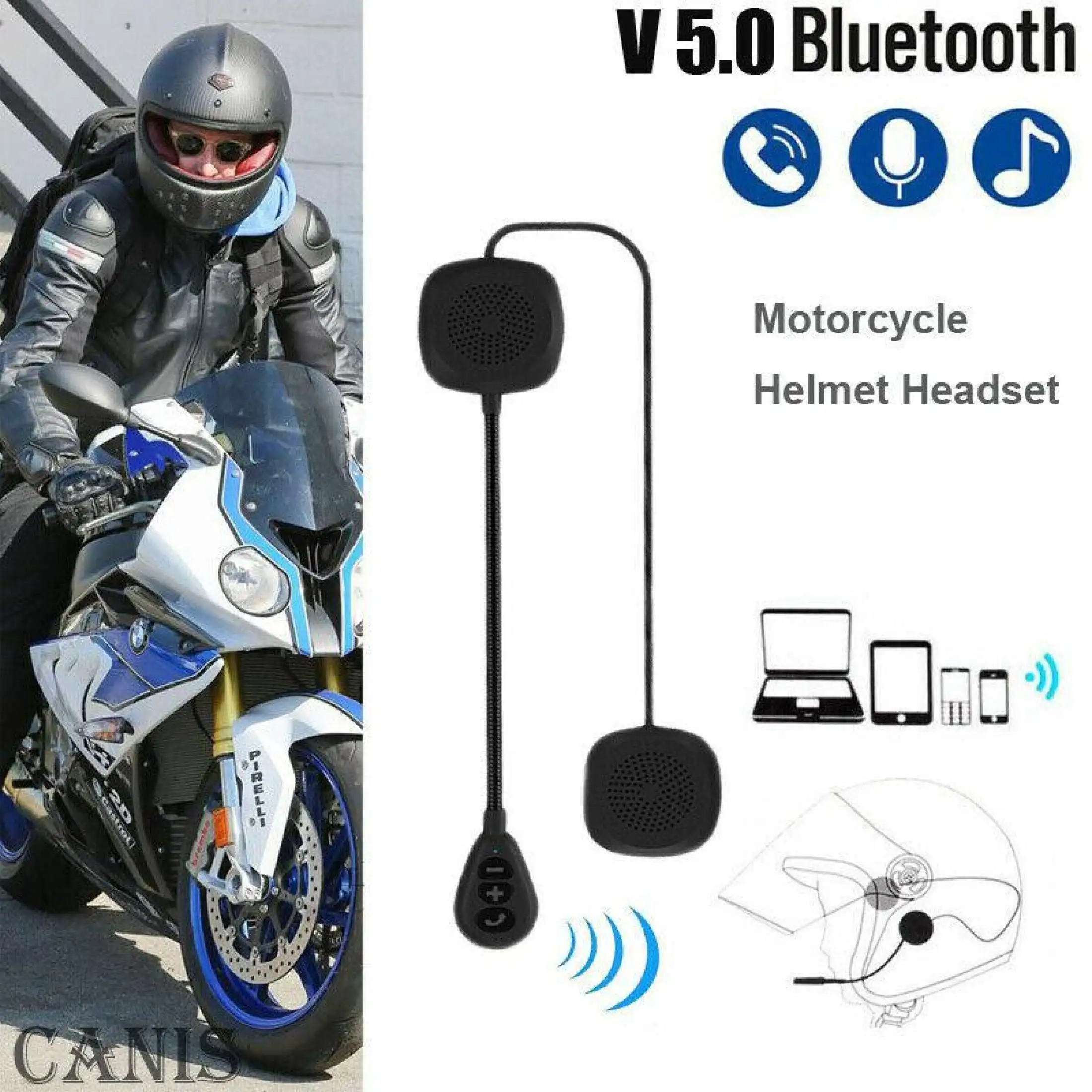 

Bluetooth 5.0 Wireless Motorcycle Helmet Headset Speaker Handsfree Call Control