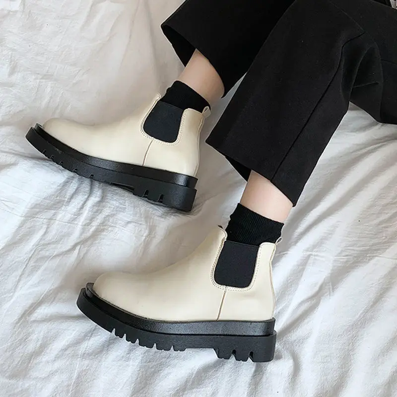 

Platform Boots Women Shoes Chelsea Boots Ankle Spring Boots Fashion 2021 Shoes for Women Chunky Boots Plush Inside Gothic Punk
