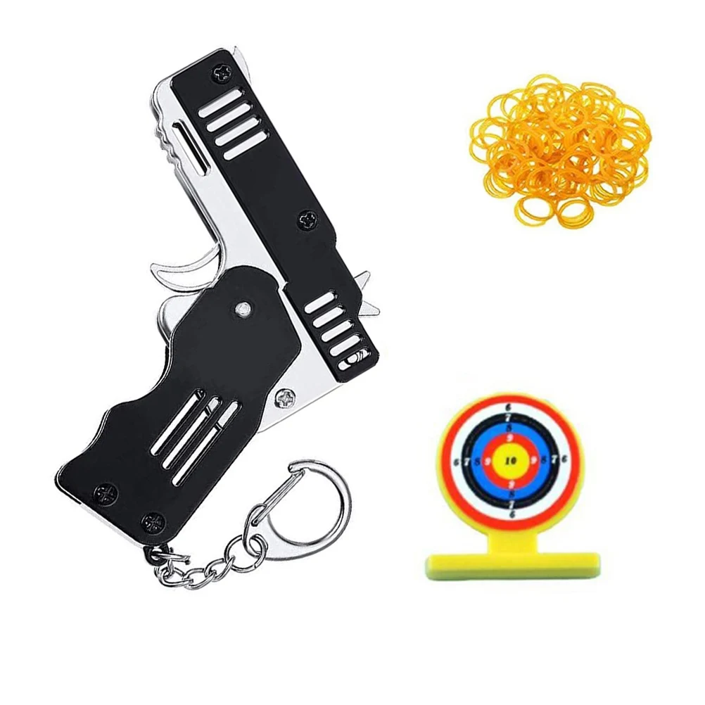 

Mini Folding Stainless steel Rubber Band Launcher Gun Hand Pistol Guns Shooting Toy Gifts Boys Outdoor Fun Sports For Kids