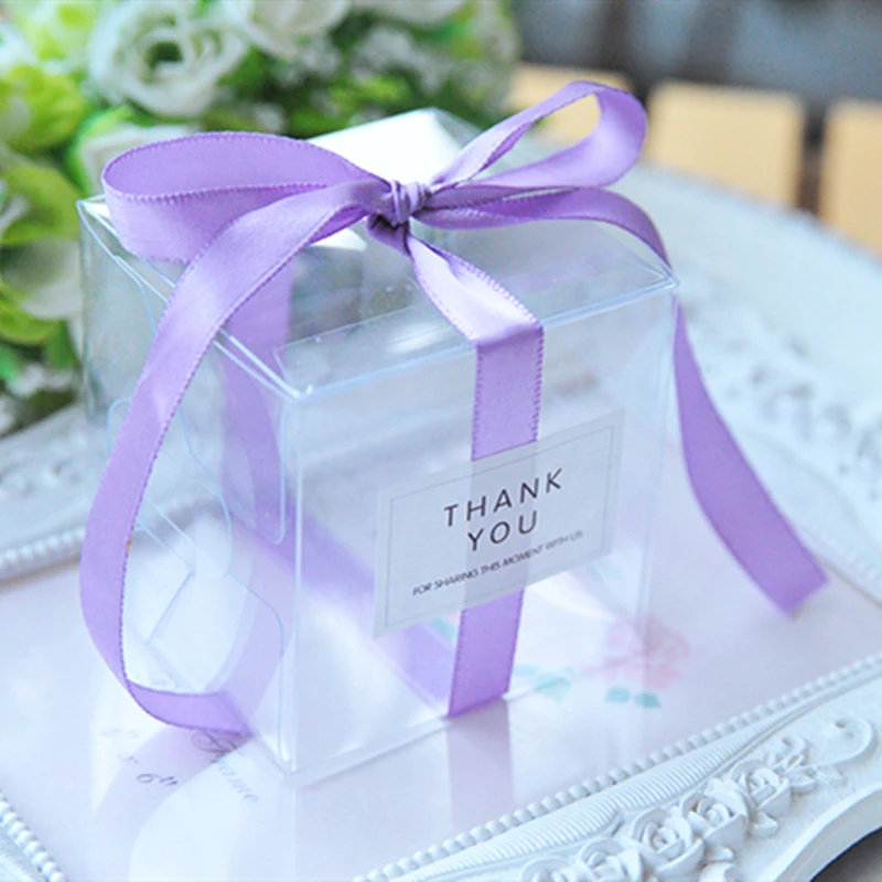 6x6x6cm PVC Clear Candy Boxes Wedding Decorations Party Supplies Gift Box Baby Shown Favors with Ribbon | Дом и сад
