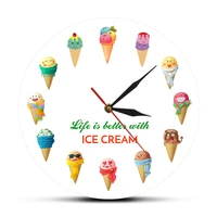 life is better with ice cream time clock lovely cartoon ice cream design pudding dessert shop kitchen decor wall clock