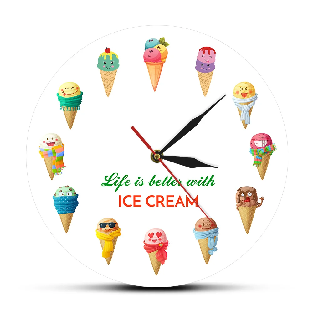 Life is better with ICE Cream Time Clock прекрасный мультяшный дизайн мороженого пудинг магазин