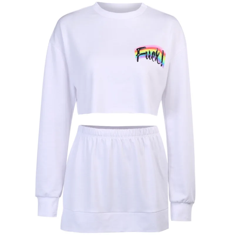 

Streetwear Two Piece Set Women Suits Summer Club White Letter Outfits 2 Piece Skirt Set Skinny Tracksuit Female Matching Sets