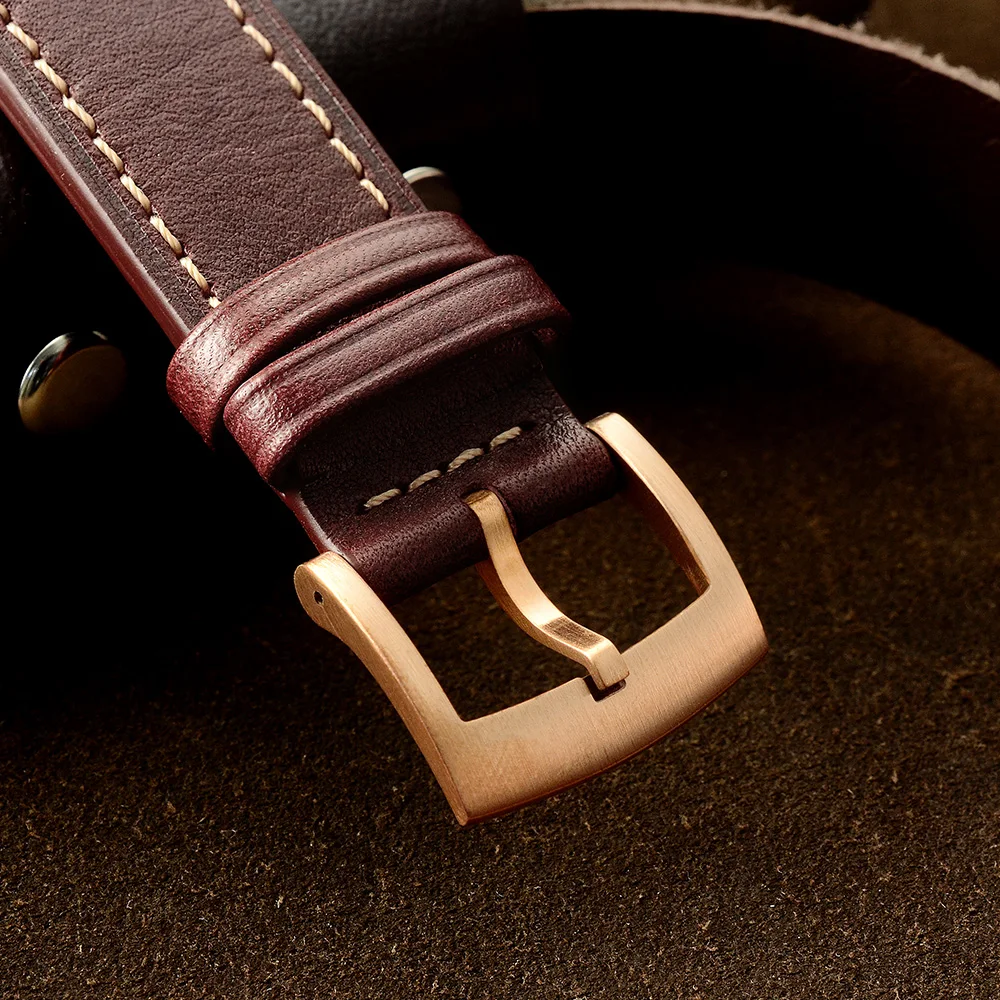 

San Martin Bronze Pilot MOP Dial Men Watch See-through Case Back Seagull 6498 Mechanical Hand Wind Sapphire Leather Luminous