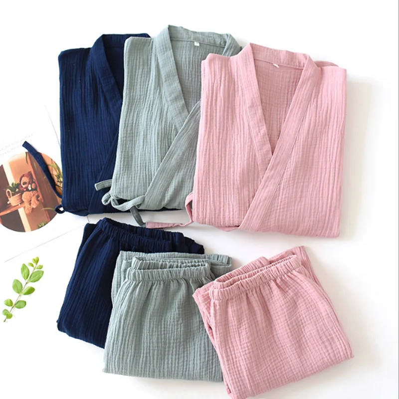 

Kimono suit cotton pajamas couple two-piece bathrobe loose men's and women's suit home suit