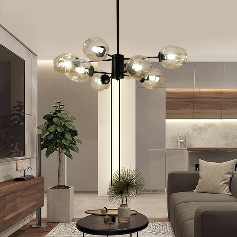 

Nordic LED Chandelier for Dining Room Gold/black Lamp Body Glass Chandelier Lamp Living Room Home Decor Indoor Lighting Fixture