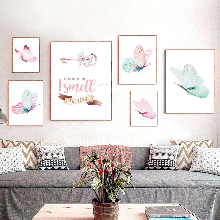 

Watercolors Butterfly Flower Key Quote Wall Art Canvas Painting Nordic Posters And Prints Wall Pictures For Living Room Decor