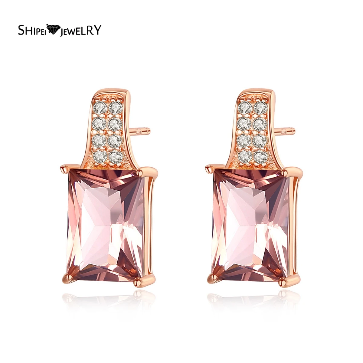 

Shipei 100% 925 Sterling Silver Smoky Quartz Gemstone Vintage Rose Gold Studs/Earrings For Women Wedding Engagement Fine Jewelry