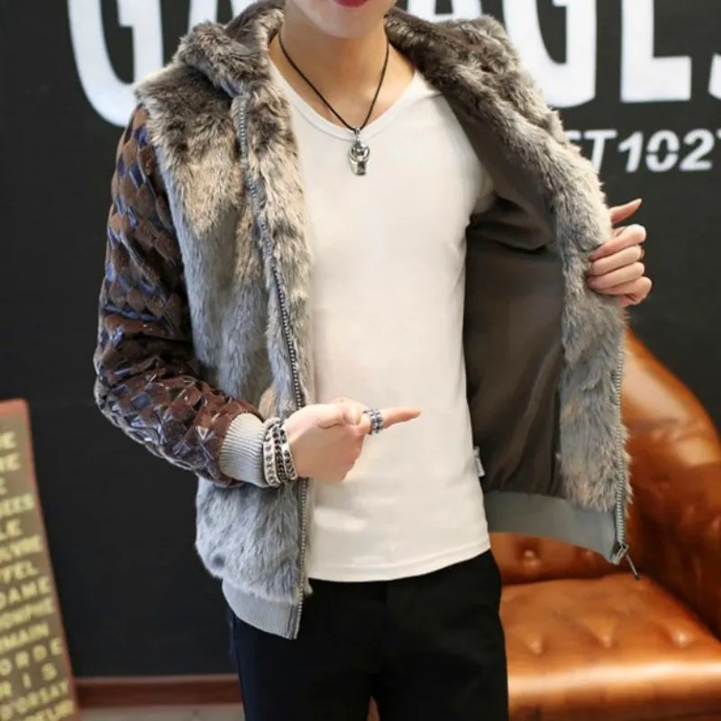 Зимнее мужское меховое короткое пальто с капюшоном Толстая теплая куртка на