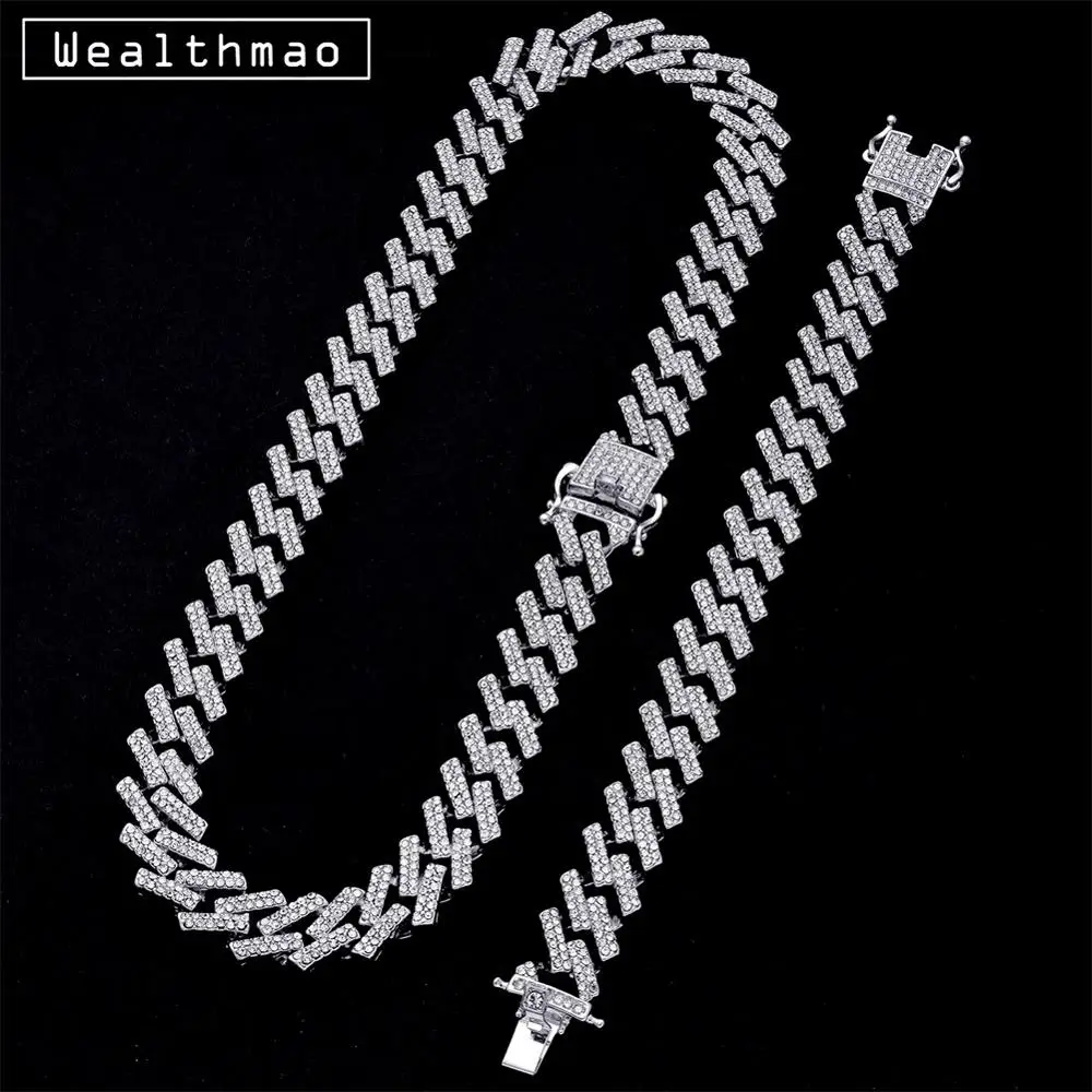 Кубинские звенья Майами 15 мм ожерелье из цепочек браслет в стиле хип хоп