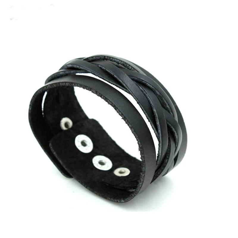 New Black Color Genuine Leather Handmade Weave Punk Wide Cuff Bracelets&ampBangles Women Men Jewelry Accessorie Wristband | Украшения и