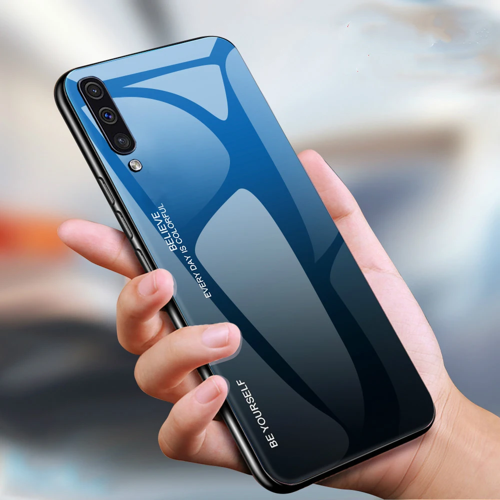 Для samsung Galaxy A30 A50 чехол с градиентным закаленным стеклом Жесткий Чехол из мягкого