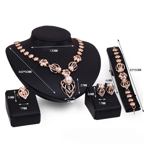

HOT SALES!!! Crystal Faux Pearl Gold Plated Ring Earrings Bracelet Collar Necklace Jewelry Set Wholesale Dropshipping New Arriva