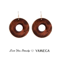 yamega big natural wooden earrings vintage circle gold metal drop statement earrings fashion jewelry gifts for women new arrival