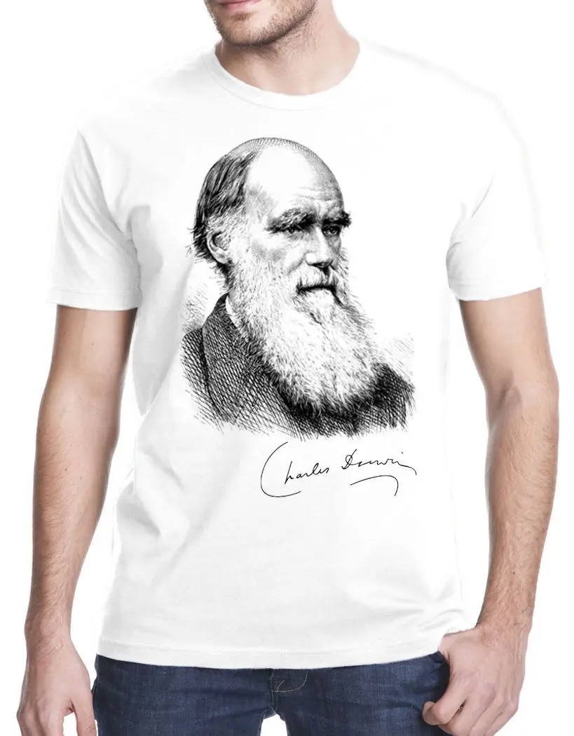 Charles Darwin Portrait Signature Evolution Atheist Science футболка мужская с круглым вырезом в западном