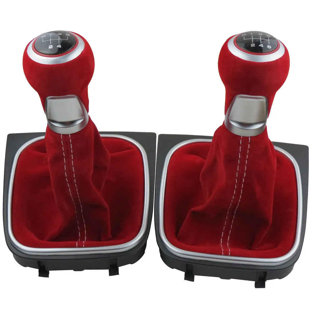 5 6 скоростей красная замшевая кожаная ручка переключения передач чехол для Volkswagen