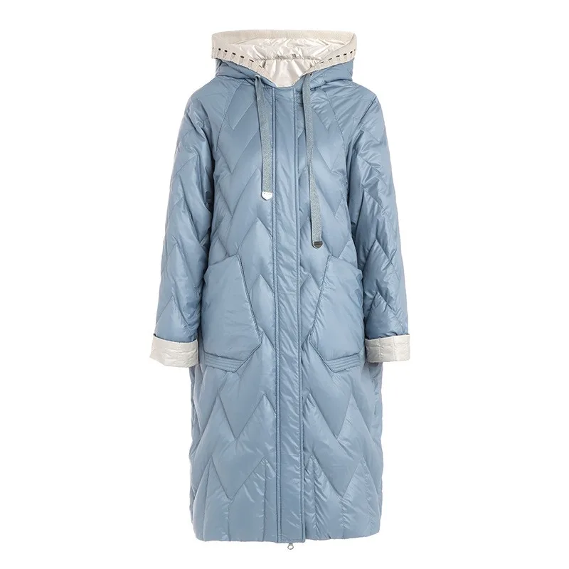 

Streetwear Winter Parkas Women Down Coat Fashion Casual Knitting Splice Hooded Long Jacket Thick Warm Outerwear Female Overcoat