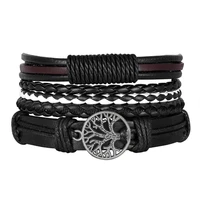 fashion punk mixed feather evil eye life tree cross infinity multi layer leather bracelet men exaggerated personality jewelry