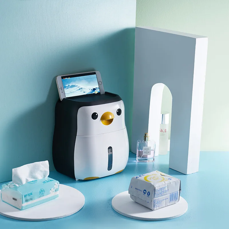 

Penguin Toilet Paper Holder Wall Mounted Punch Free Waterproof Plastic Tissue Box Home Bathroom Storage Rack Creative Portable
